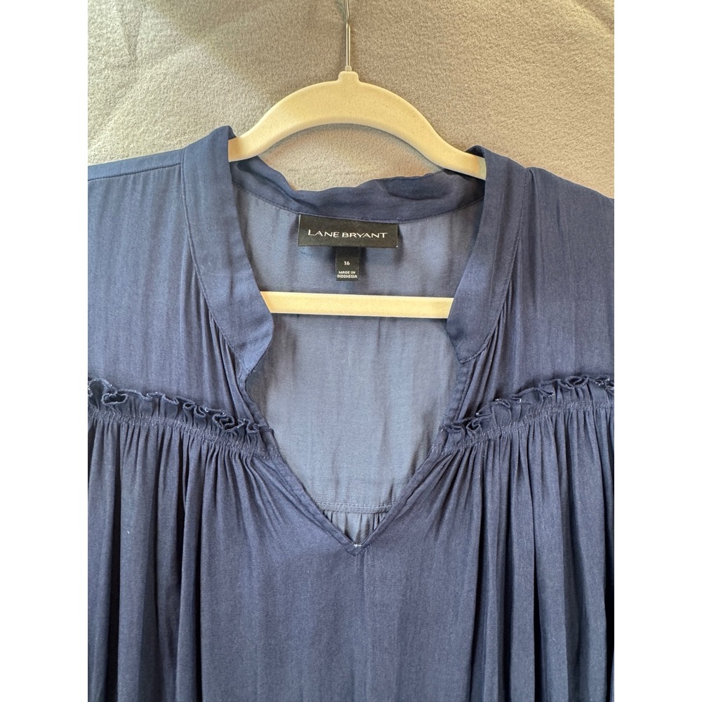 Lane Bryant Size 16 Blue Sleeveless Flowy Pleated Boho Tunic Top Plus V Neck - Picture 2 of 8